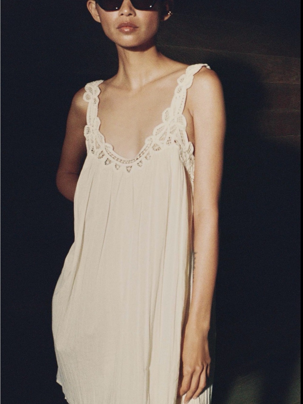 Zara ZW COLLECTION EMBROIDERED STRAP DRESS Ecru Size M 6895/086/712